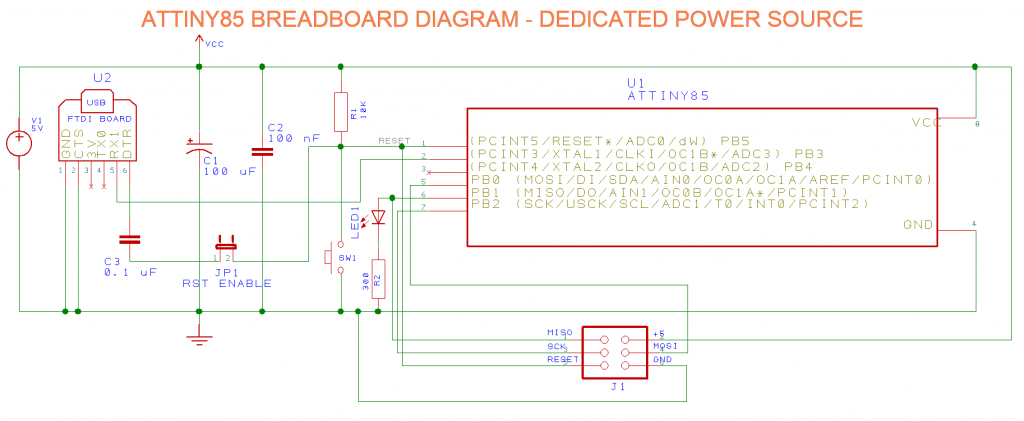 Figure 4 - ATTINY85 Breadboard diagram with dedicated power source