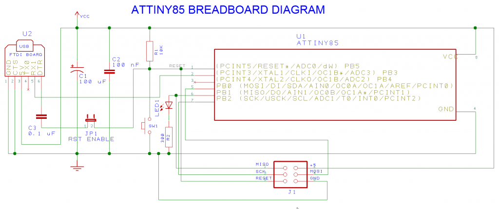 Figure 2 - ATTINY85 Breadboard Diagram